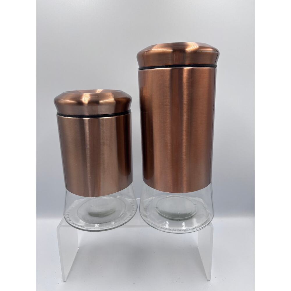 Copper Collar Glass Canister Set of 2 Kitchen Storage Jars Whole Housewares